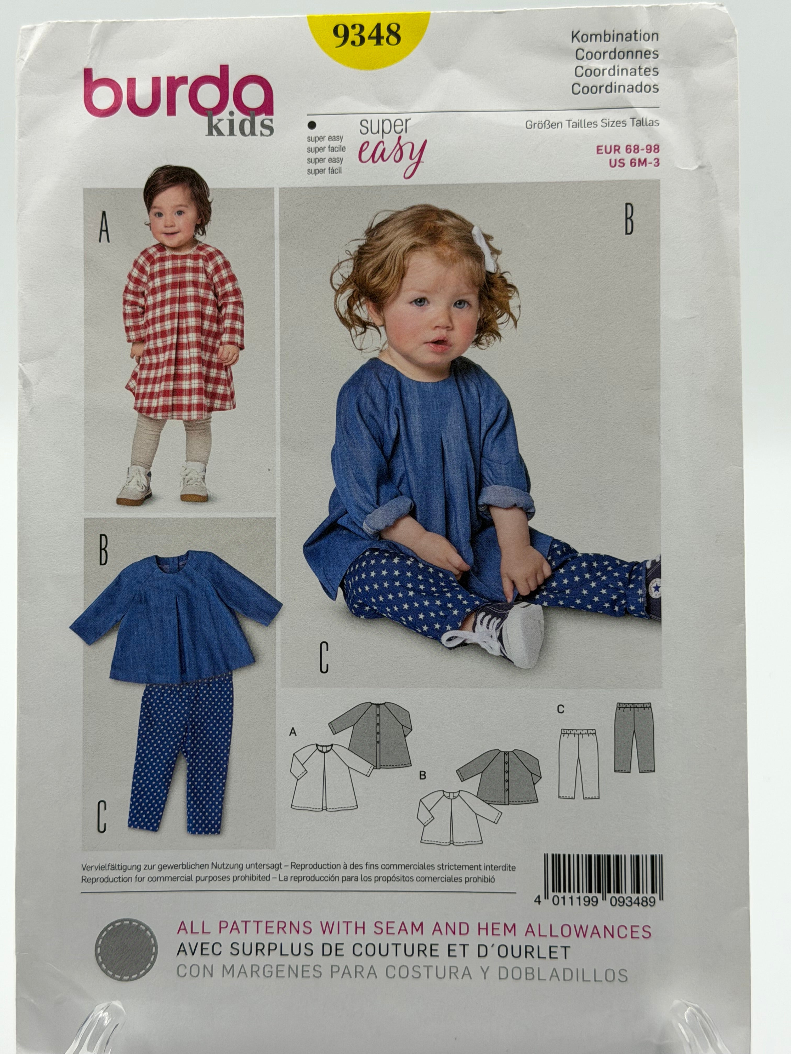 Burda Kids 9348 Toddler Dress Tunic & Leggings Sewing Pattern Sizes 6M-3 Easy
