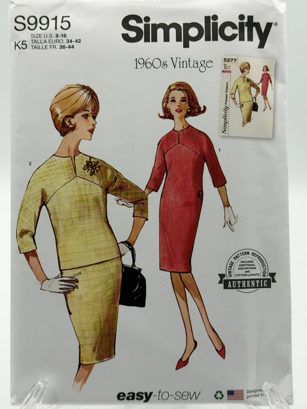 Simplicity S9915 1960s Vintage Dress & Overblouse Sewing Pattern Size 8-16