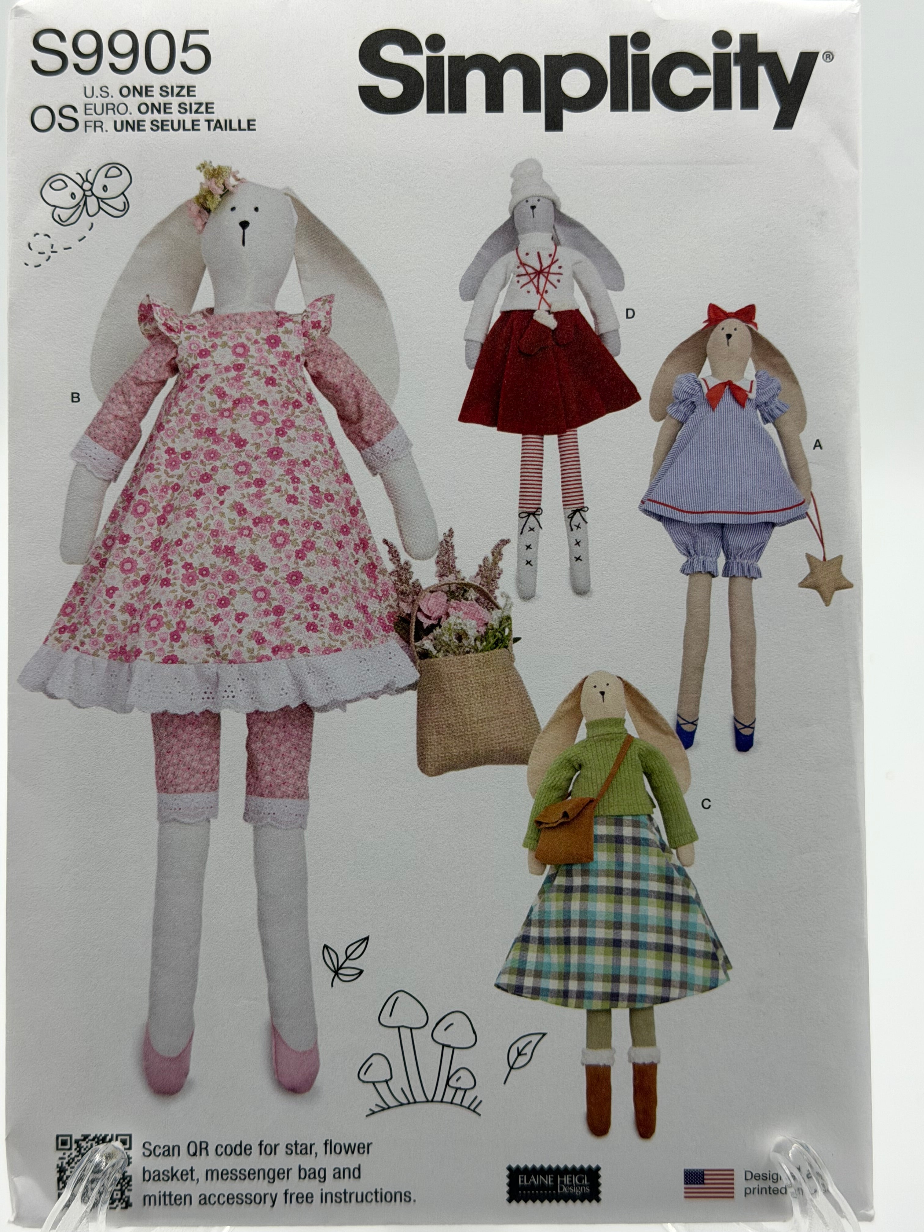Simplicity S9905 Plush Bunny Doll & Clothes Sewing Pattern One Size