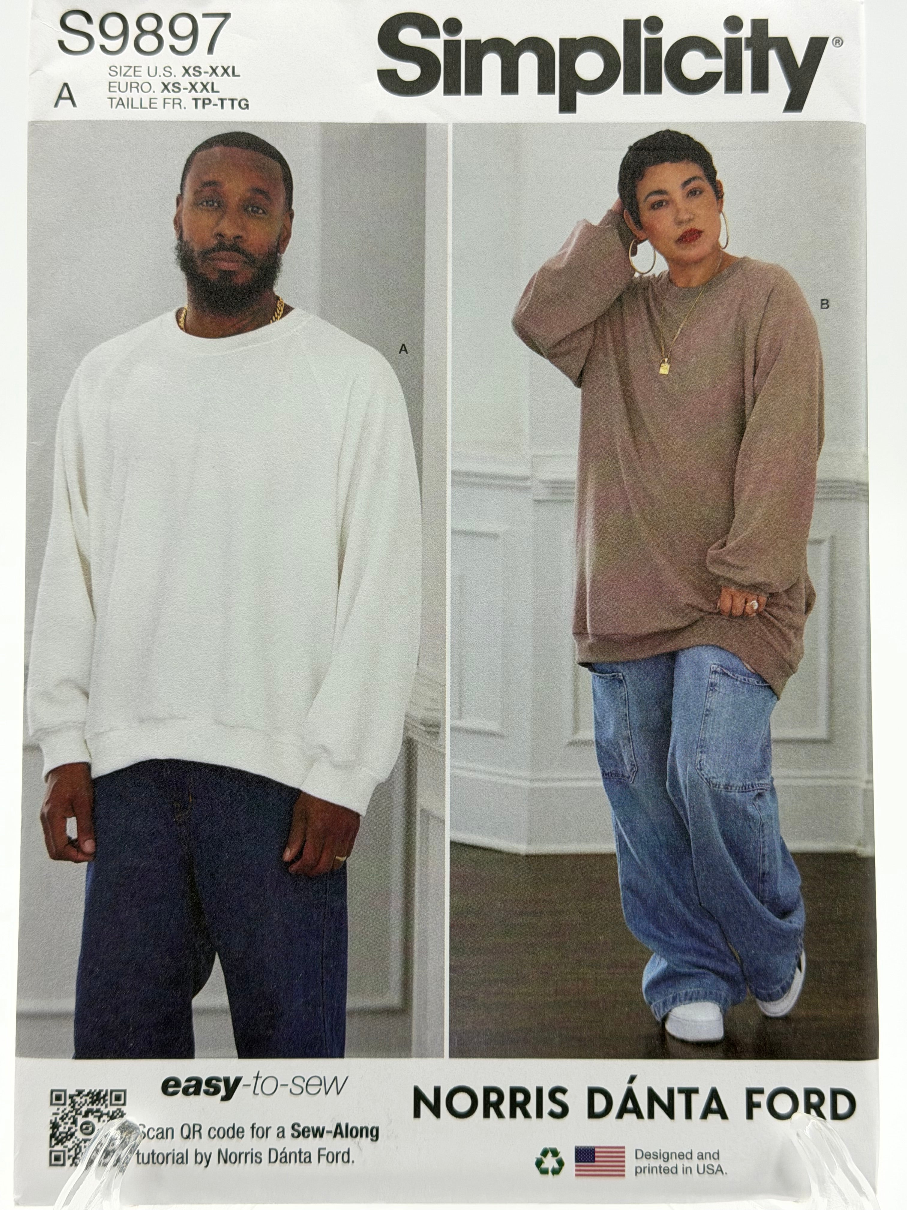 Simplicity S9897 Unisex Sweatshirt Sewing Pattern