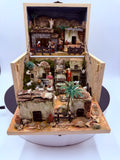 Handcrafted Illuminated Fold-Out Nativity Village Diorama in Wooden Display Box – One of a Kind