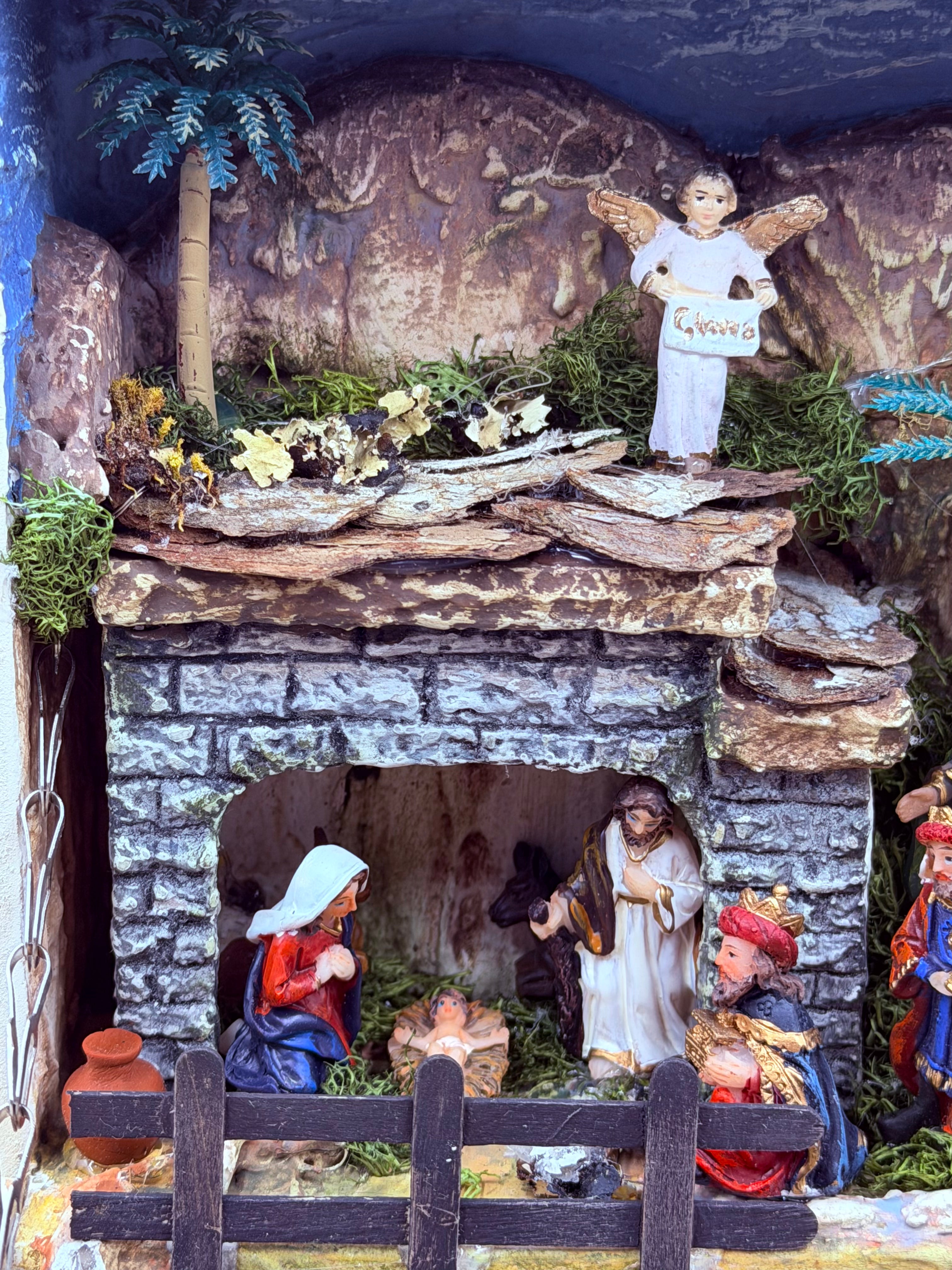 Handcrafted Illuminated Fold-Out Nativity Village Diorama in Wooden Display Box – One of a Kind