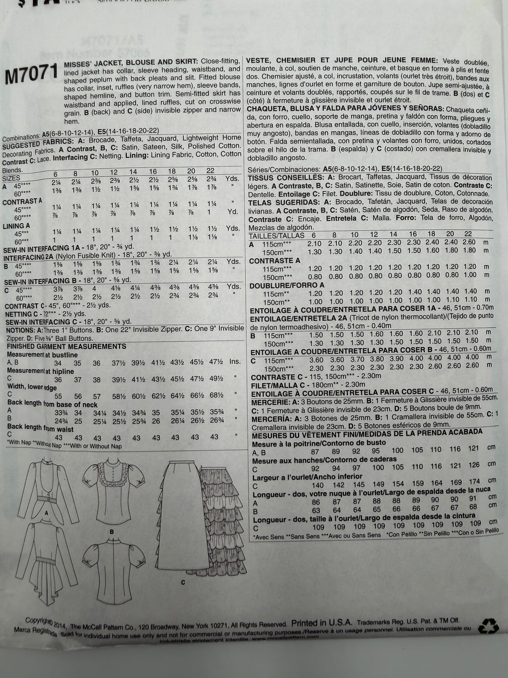 McCall's M7071 Victorian Steampunk Jacket, Blouse & Skirt Sewing Pattern