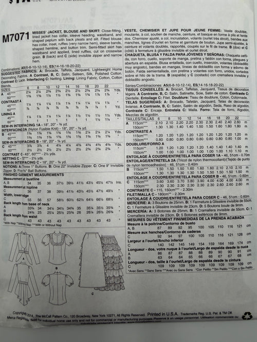 McCall's M7071 Victorian Steampunk Jacket, Blouse & Skirt Sewing Pattern