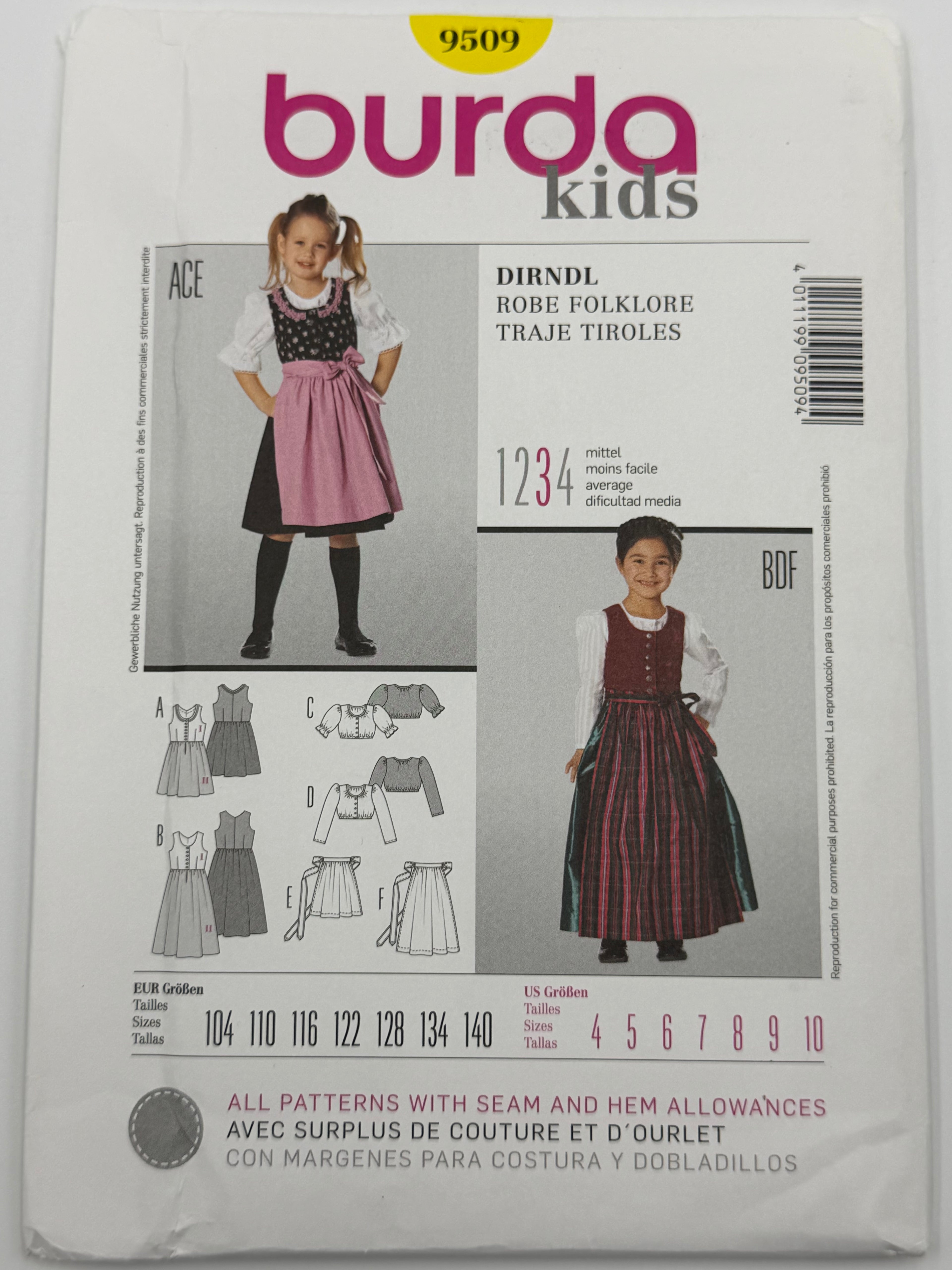 Burda Kids 9509 Dirndl Dress Sewing Pattern
