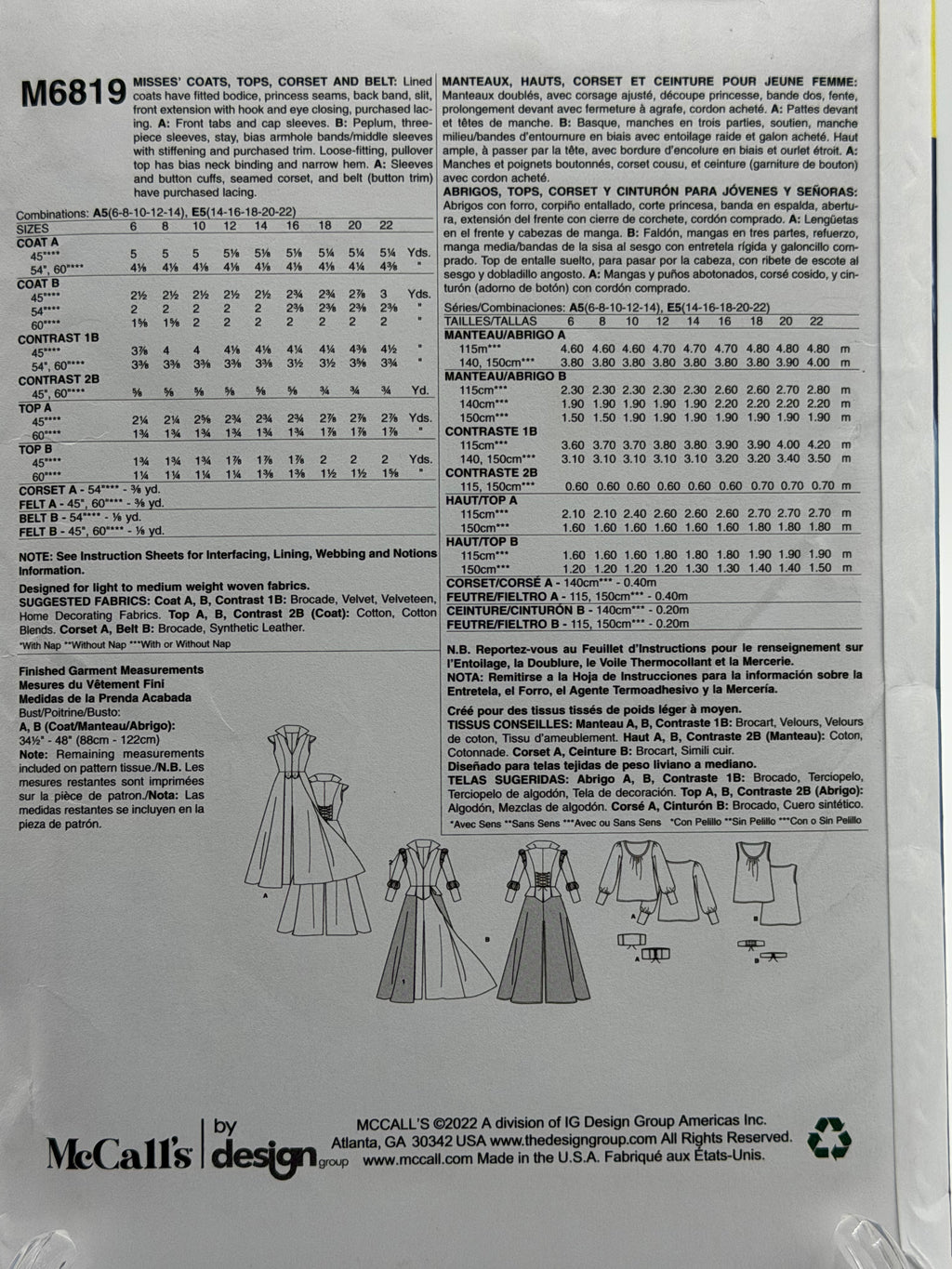 McCall's M6819 – Misses' Coats, Tops, Corset and Belt Costume
