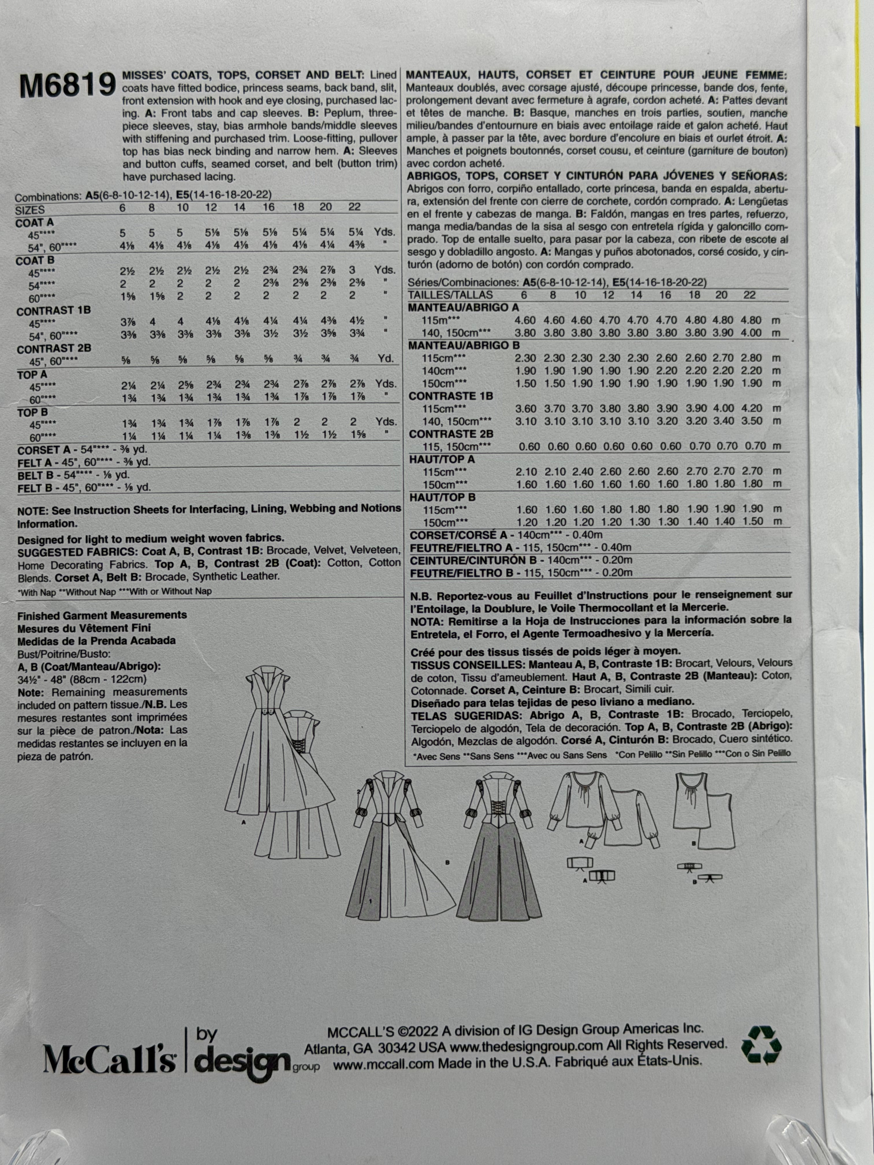 McCall's M6819 – Misses' Coats, Tops, Corset and Belt Costume