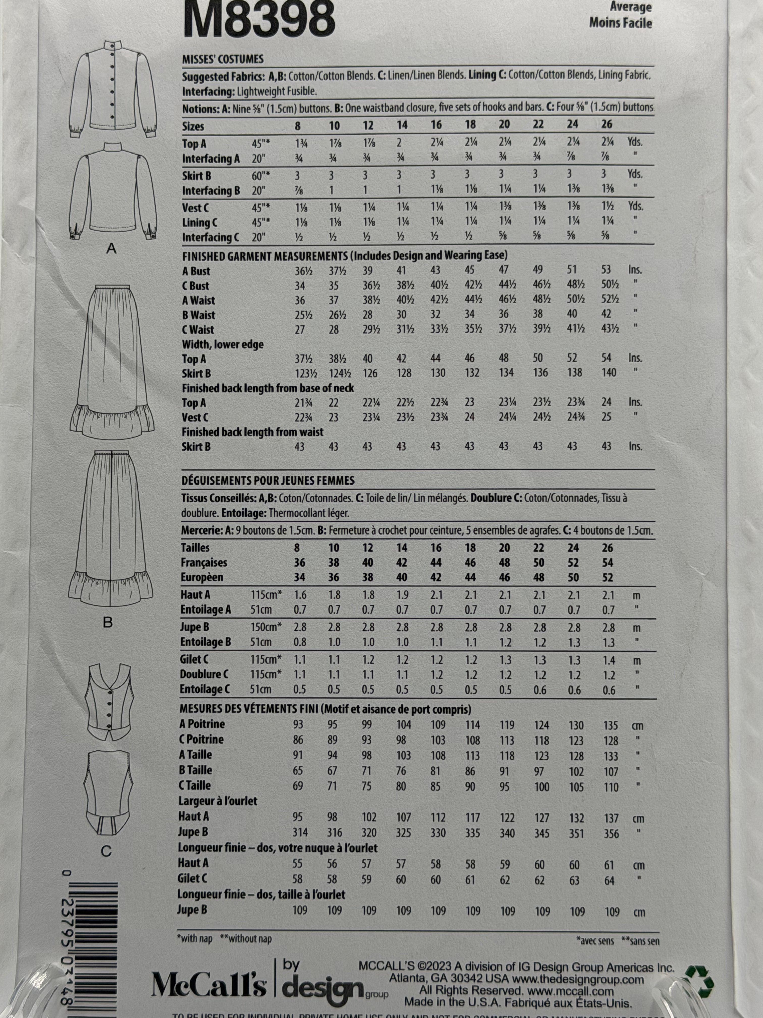 McCall's M8398 – Misses' Costumes