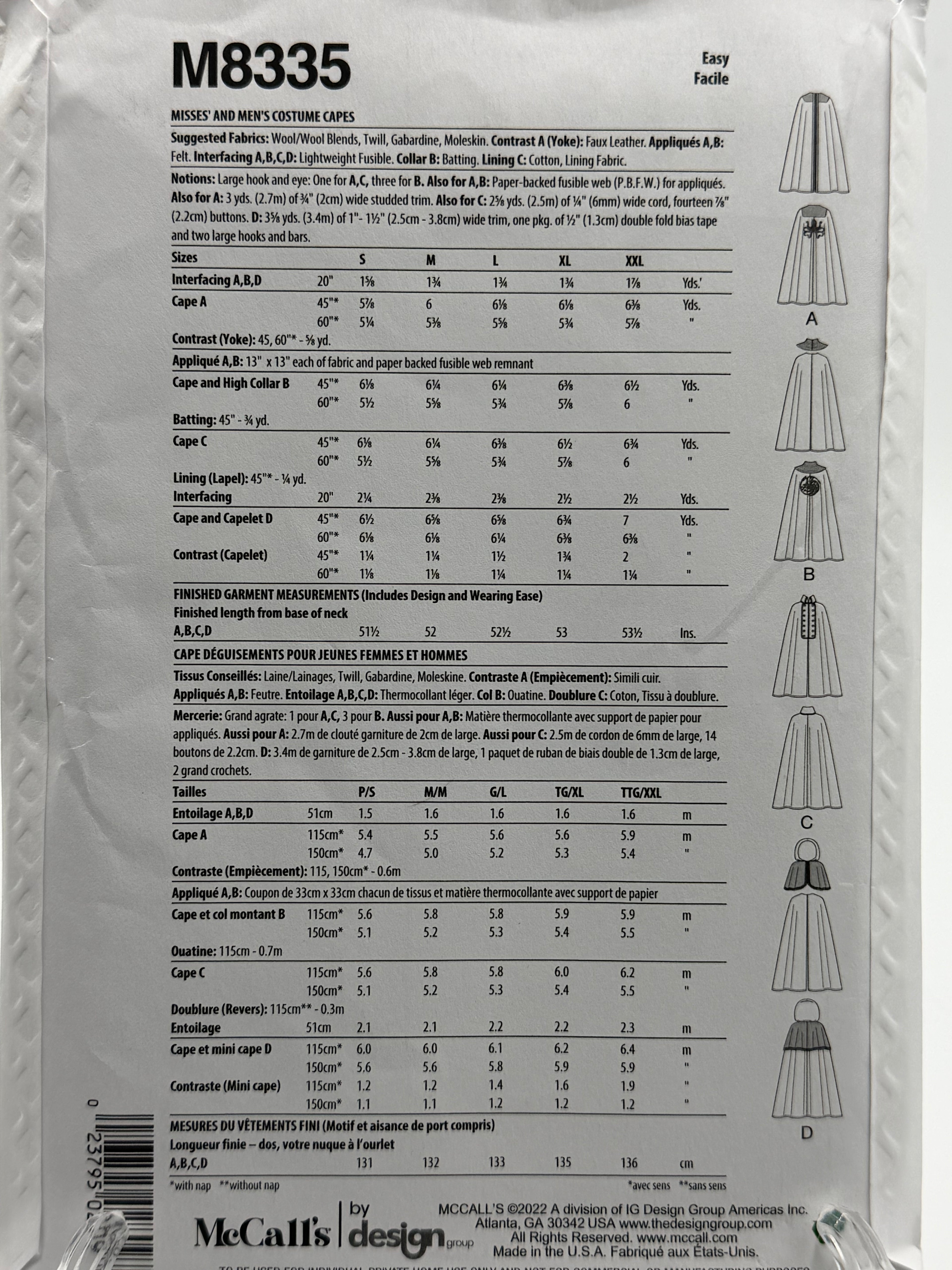 McCall's M8335 – Misses' and Men's Costume Capes