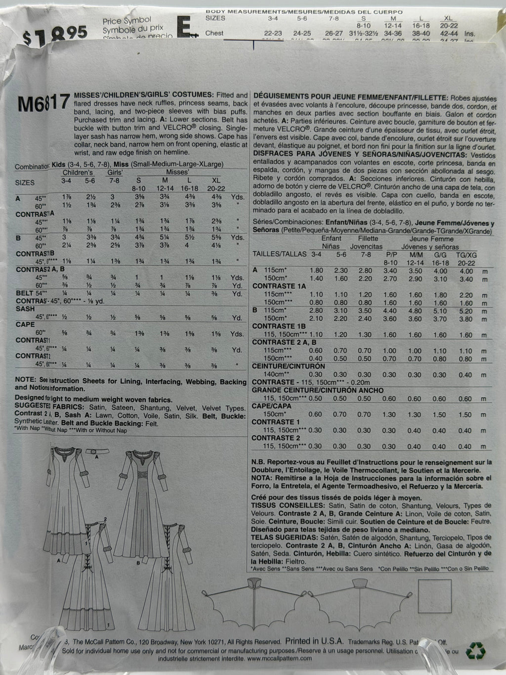 McCall's M6817 – Misses', Children's & Girls' Fantasy Costumes
