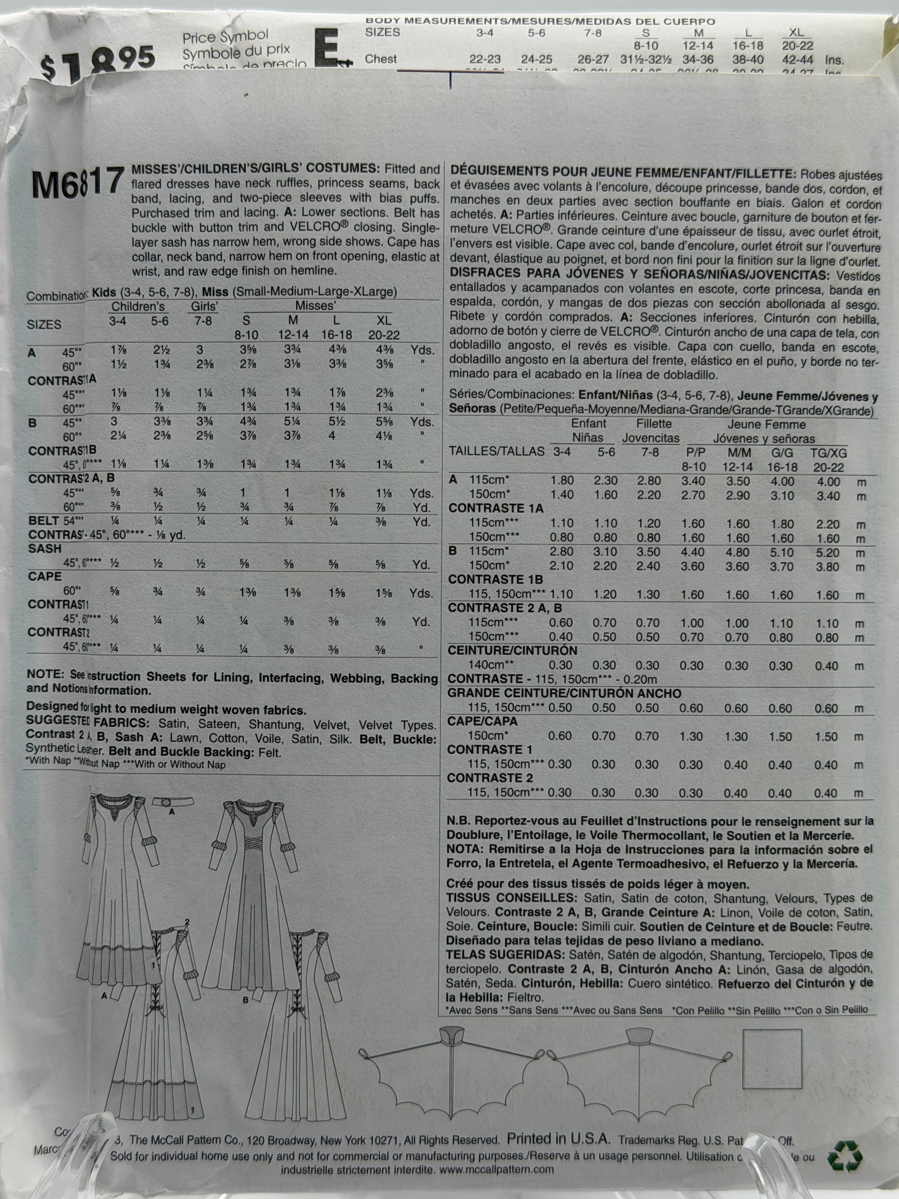McCall's M6817 – Misses', Children's & Girls' Fantasy Costumes