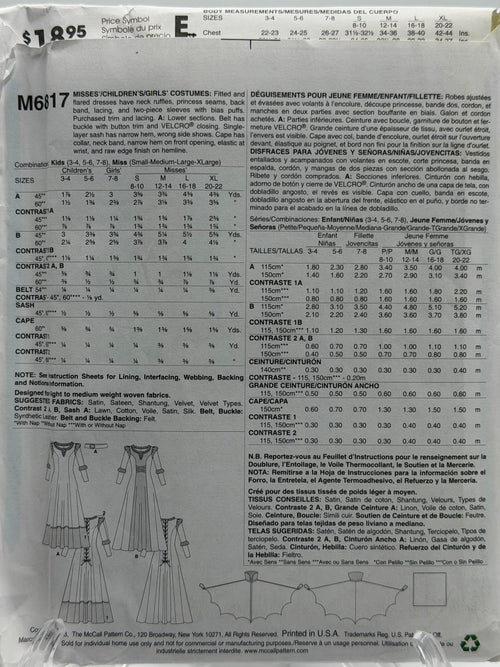 McCall's M6817 – Misses', Children's & Girls' Fantasy Costumes
