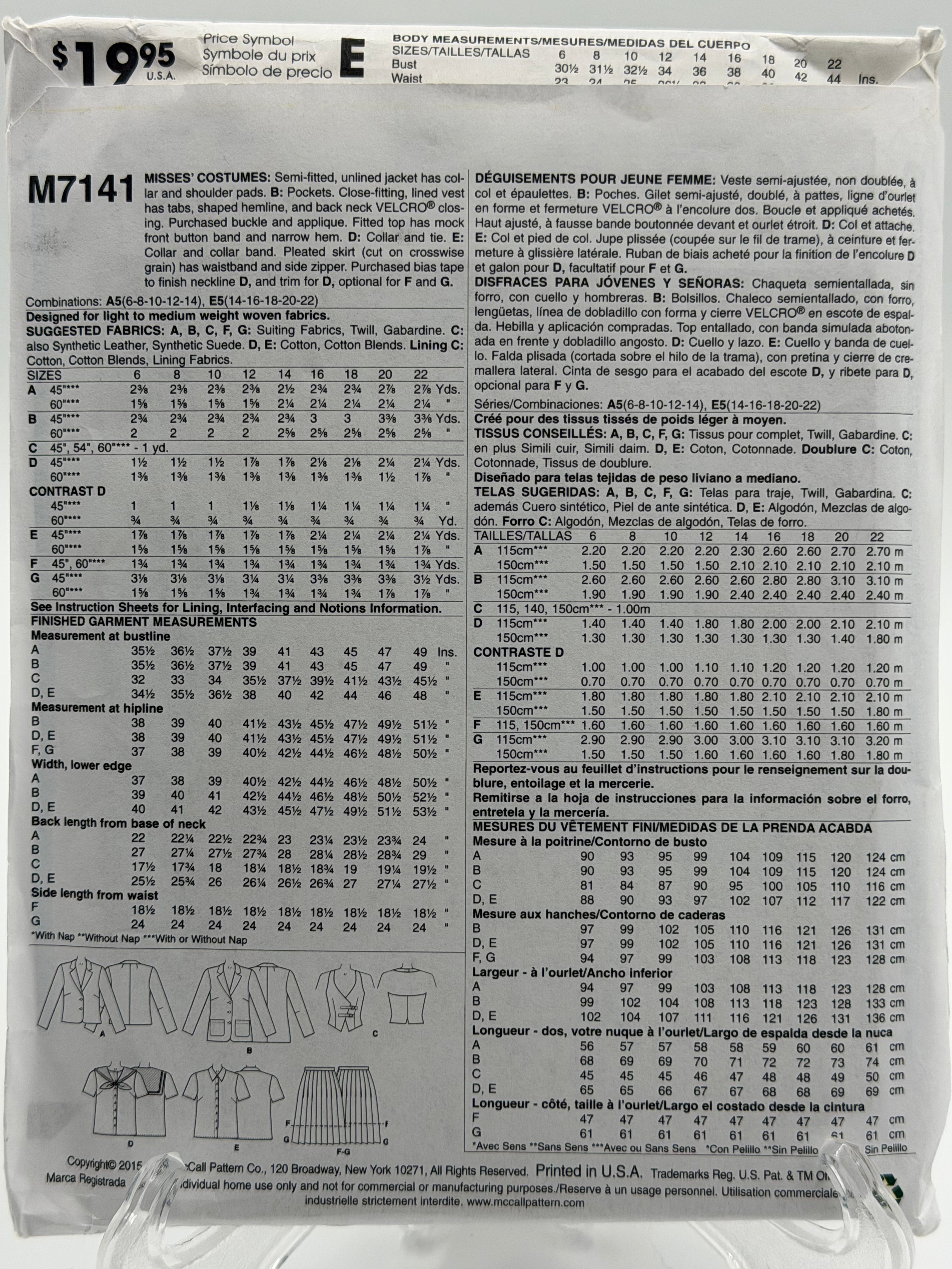 McCall's M7141 – Misses' Anime School Uniform Costumes