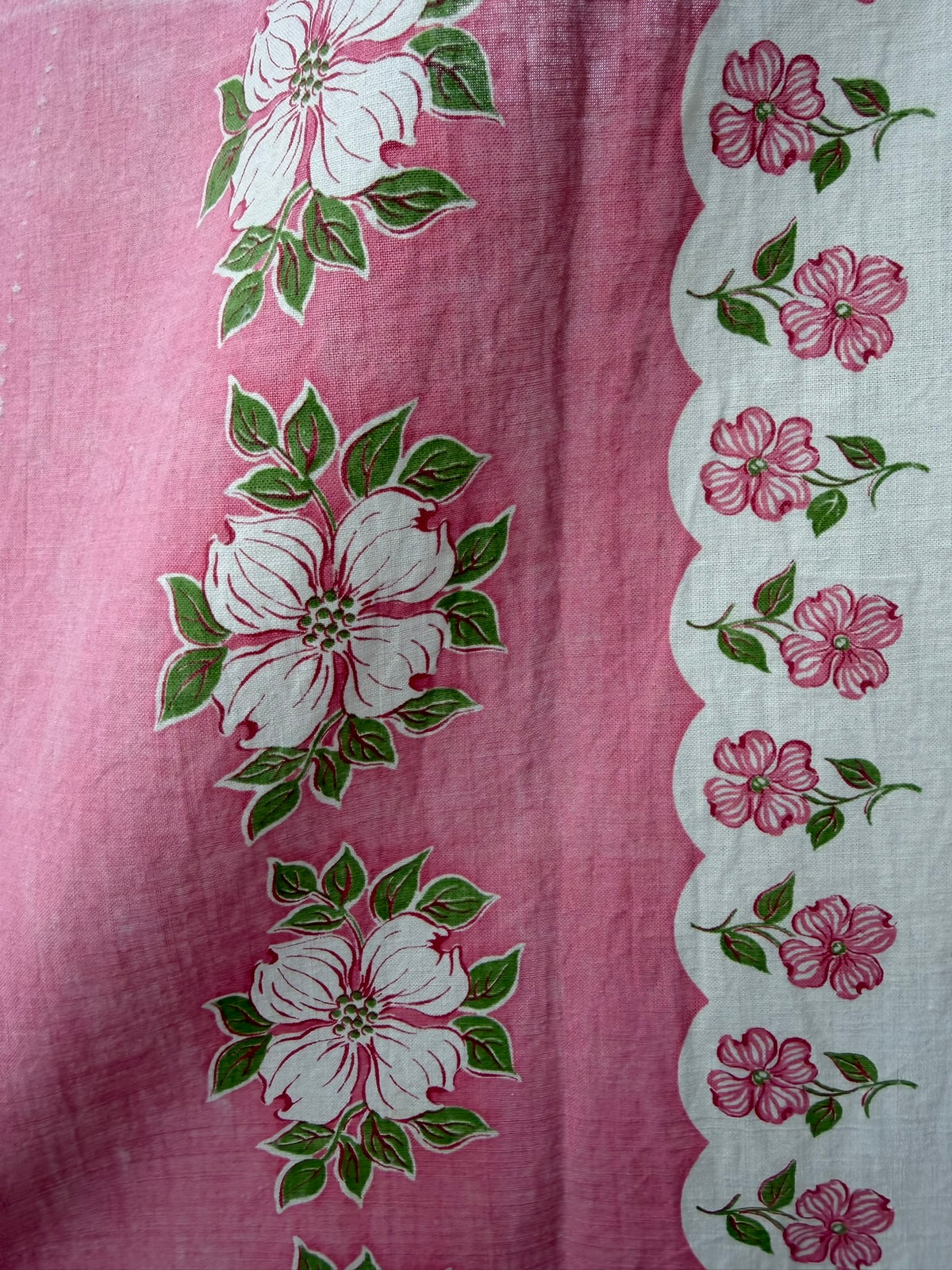 Antique Authentic Feed Sack Material: Pink Dogwoods Border (2pc)