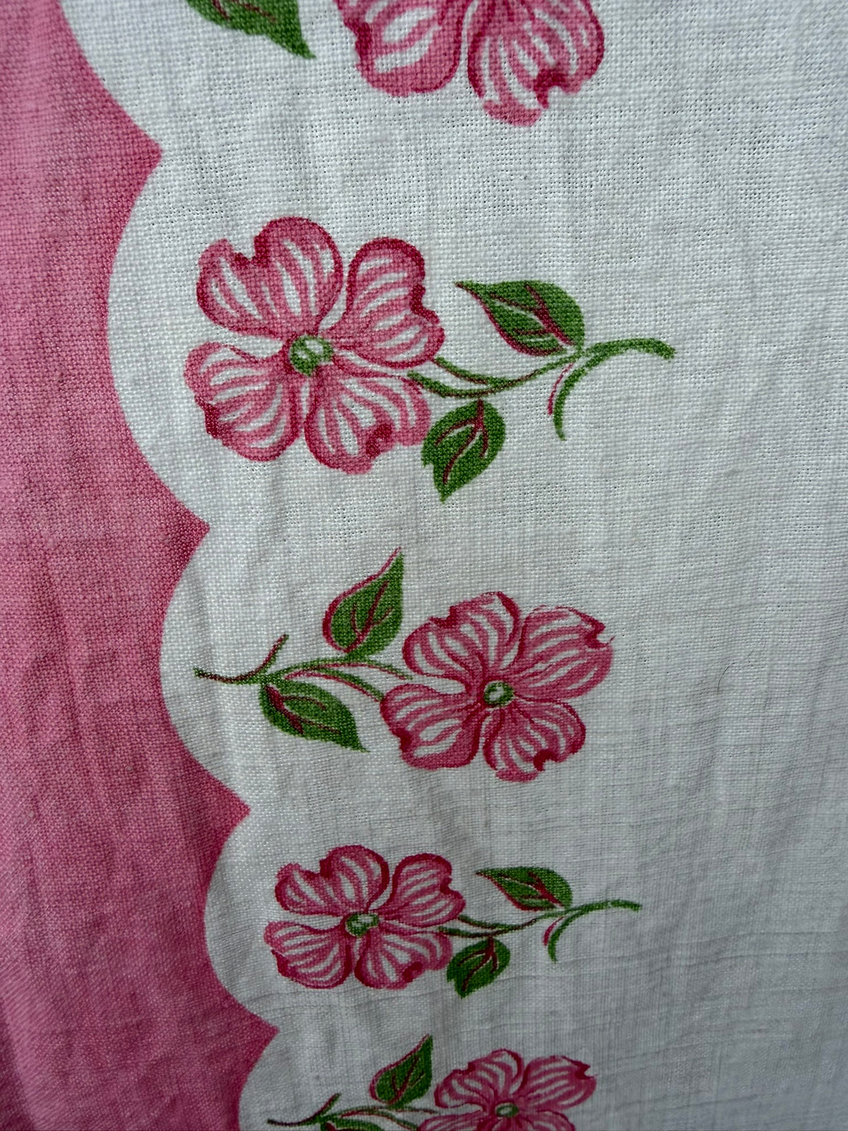 Antique Authentic Feed Sack Material: Pink Dogwoods Border (2pc)