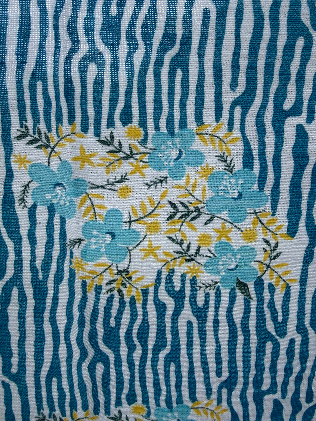 Antique Authentic Feed Sack Material: Blue Flowers & Stripes
