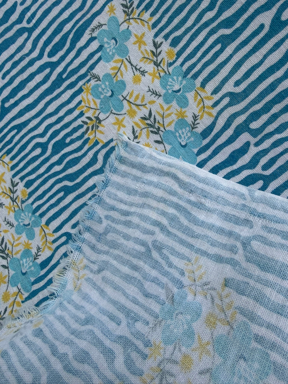 Antique Authentic Feed Sack Material: Blue Flowers & Stripes
