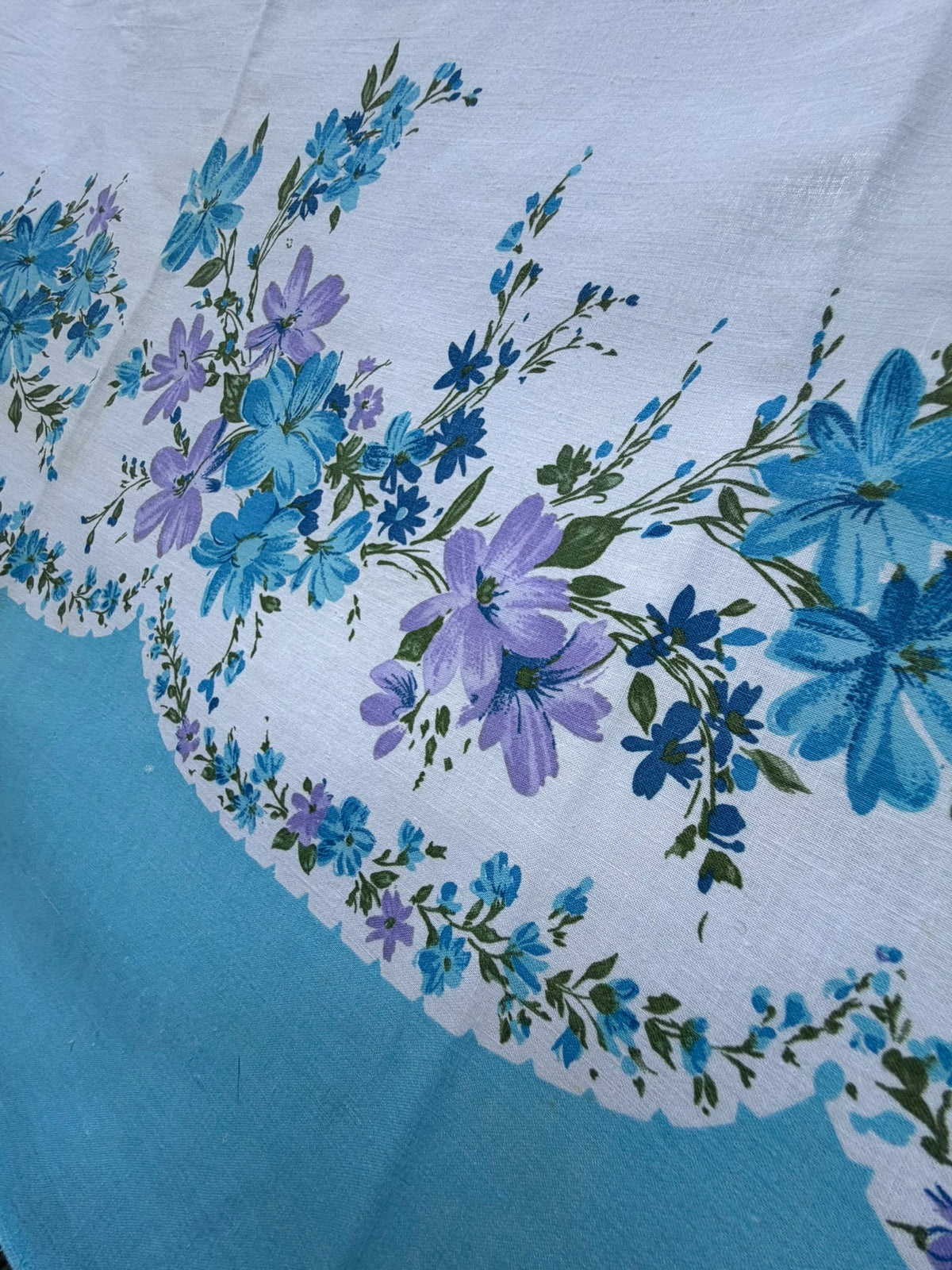Antique Authentic Feed Sack Material: Blue & Purple Flowers