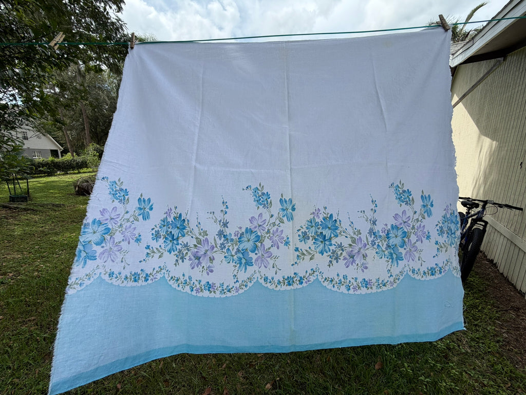 Antique Authentic Feed Sack Material: Blue & Purple Flowers