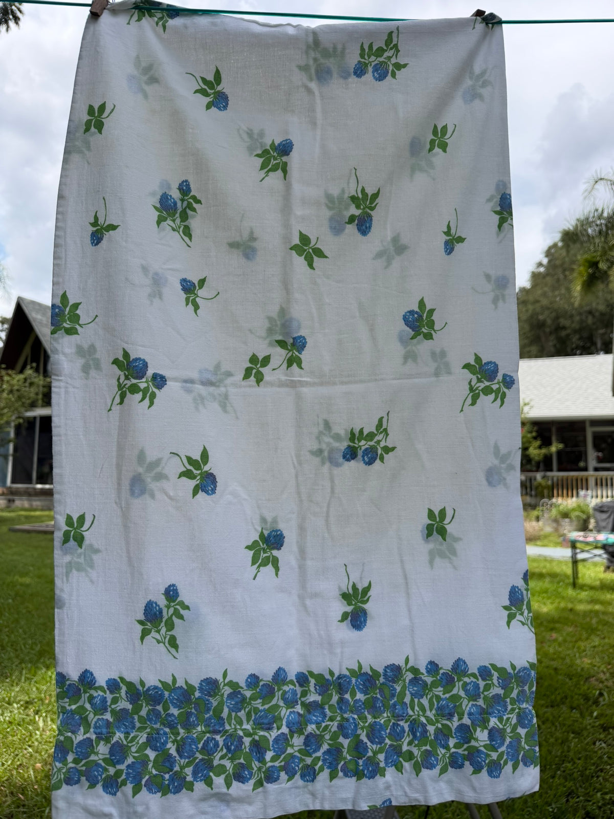 Antique Authentic Feed Sack Material: Blue Thistle Feedsack