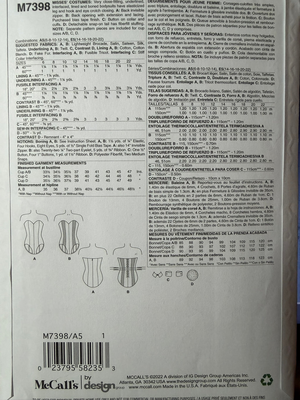 McCall's Pattern M7398 - Yaya Han Corset-Style Cosplay Bodysuit - Sizes A5 (6-14)