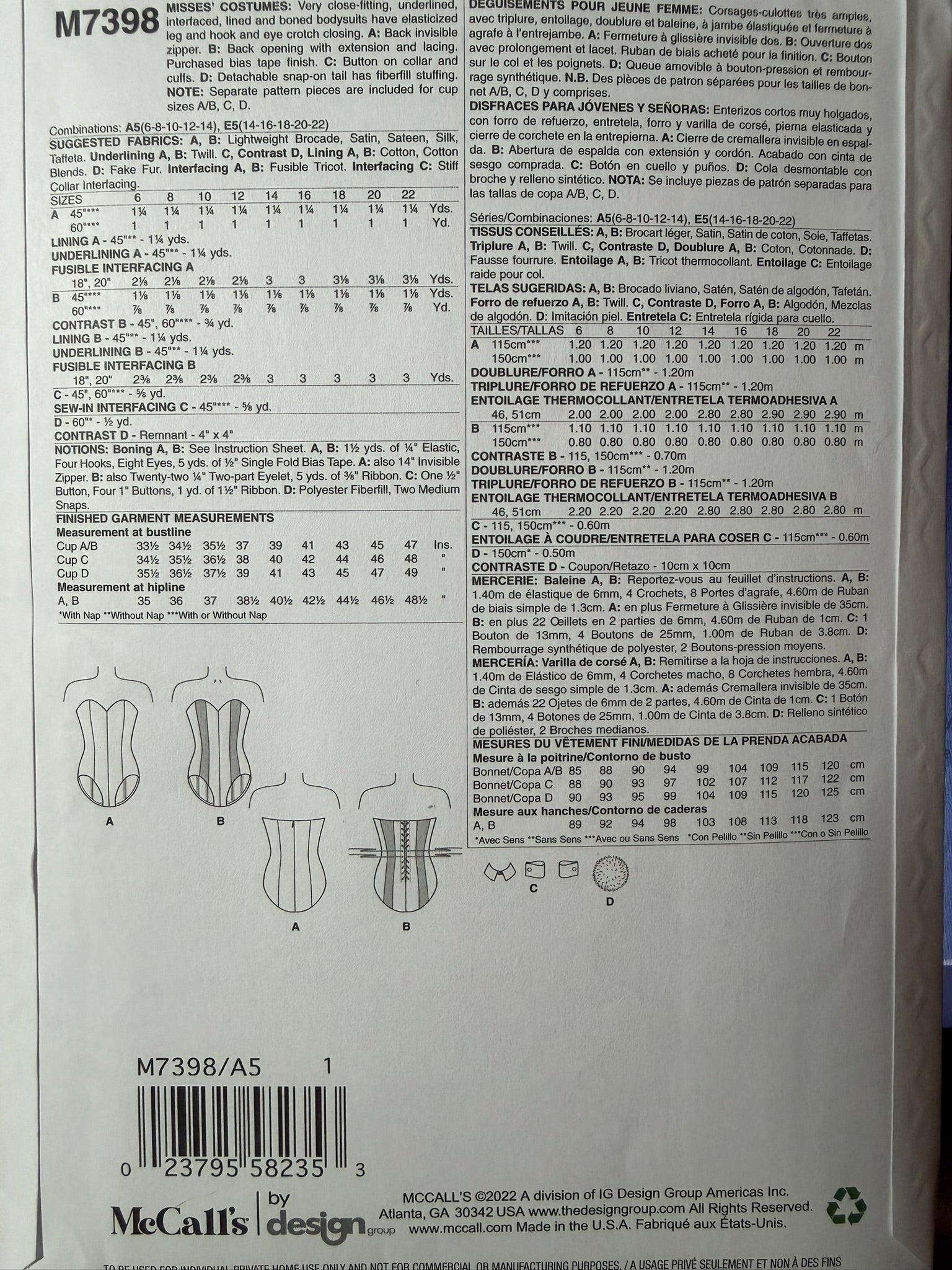 McCall's Pattern M7398 - Yaya Han Corset-Style Cosplay Bodysuit - Sizes A5 (6-14)