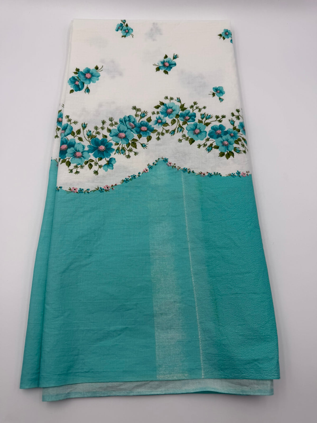 1950's Vintage Cotton Material: Turquoise Blue Scalloped Border (2YDS)