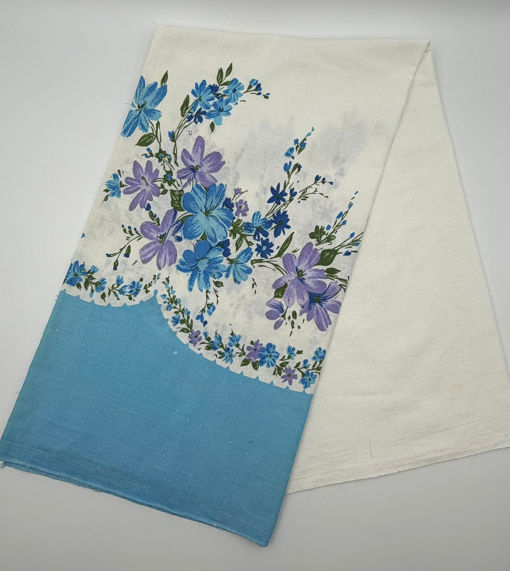 Antique Authentic Feed Sack Material: Blue & Purple Flowers