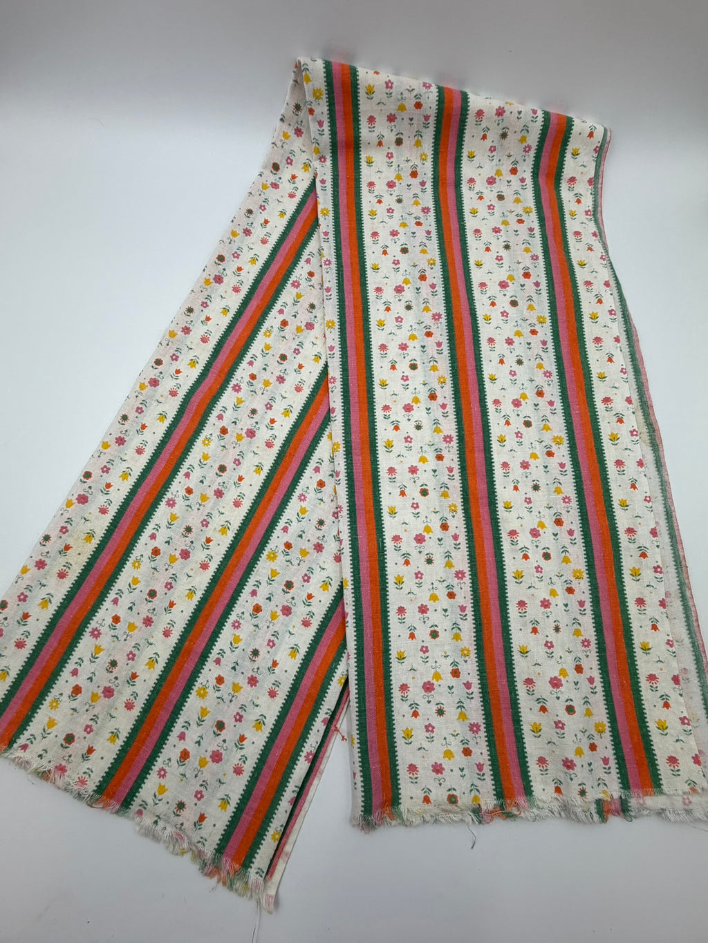 Antique Authentic Feed Sack Material Orange/Pink/Green Stripe & Flowers