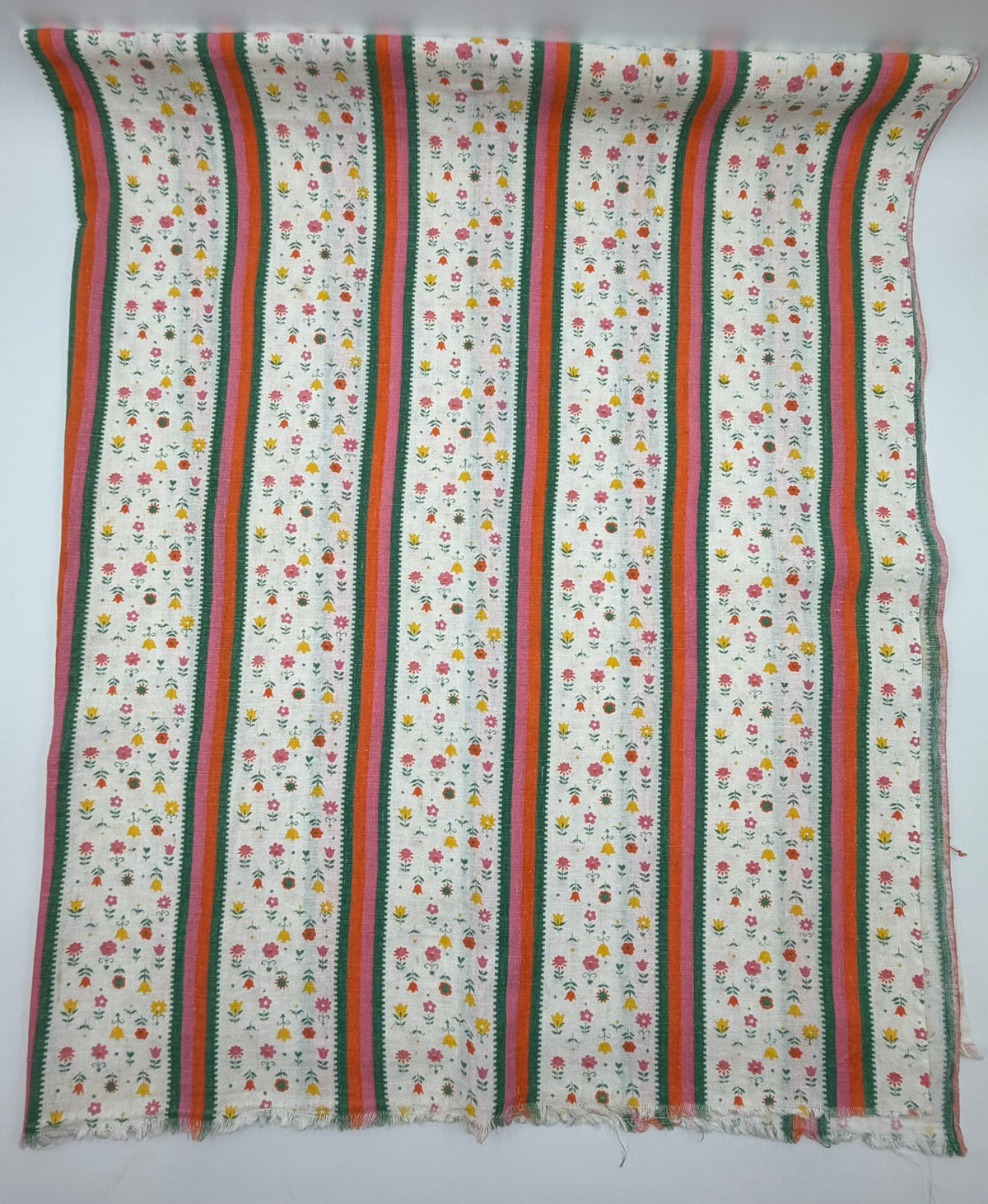 Antique Authentic Feed Sack Material Orange/Pink/Green Stripe & Flowers