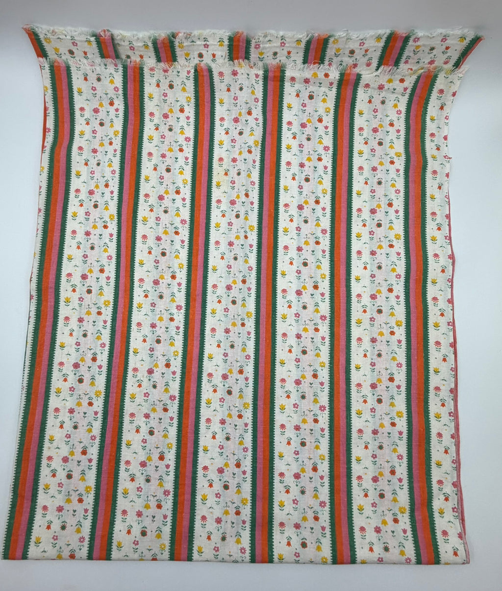 Antique Authentic Feed Sack Material Orange/Pink/Green Stripe & Flowers
